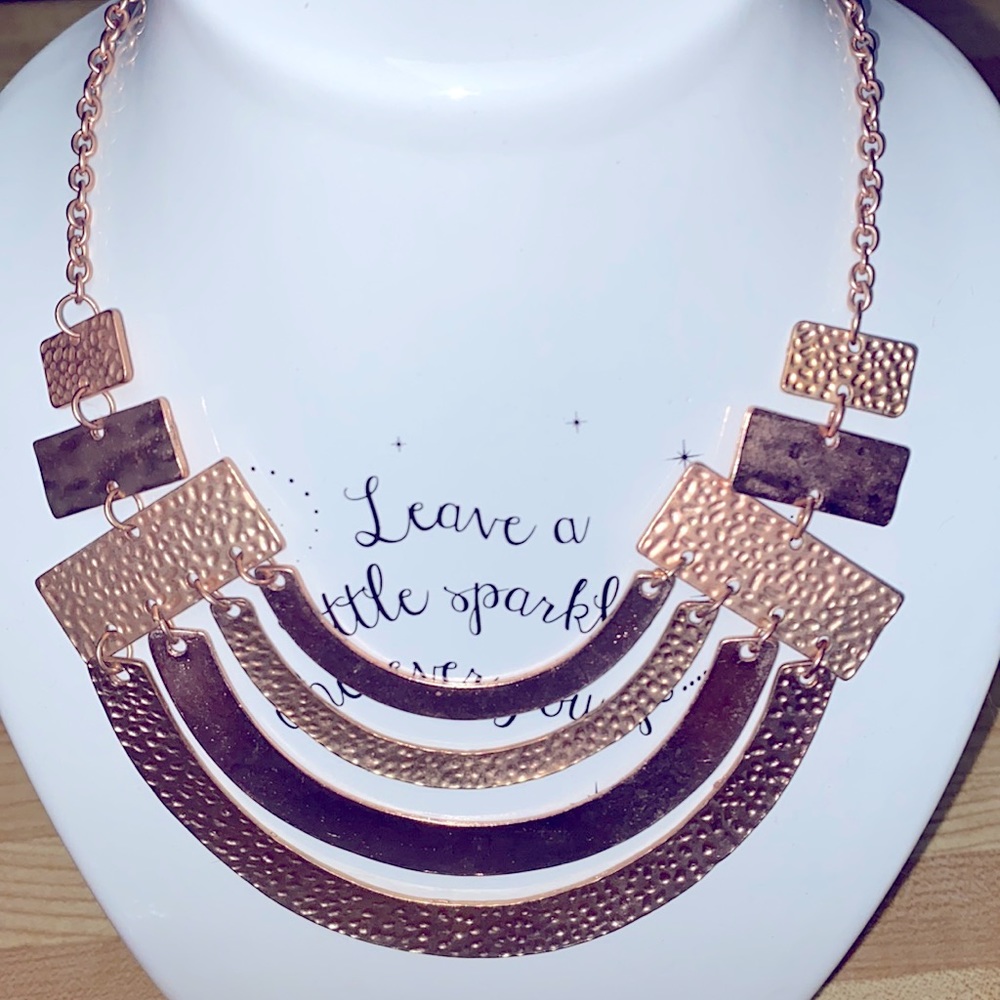 Vintage copper tone hammered metal on some of the pieces. Beautiful unique.